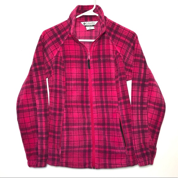 ⭐️ Columbia Pink Plaid Fleece Full Zip Jacket SMALL - Picture 1 of 8